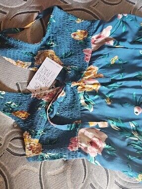 Patrons of Peace Teal Dress with Yellow, Pink & Green Floral Print